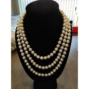GORGEOUS VERY LONG FAUX WHITE PEARL NECKLACE - NO CLOSURES - SLIP ON! 58" LONG